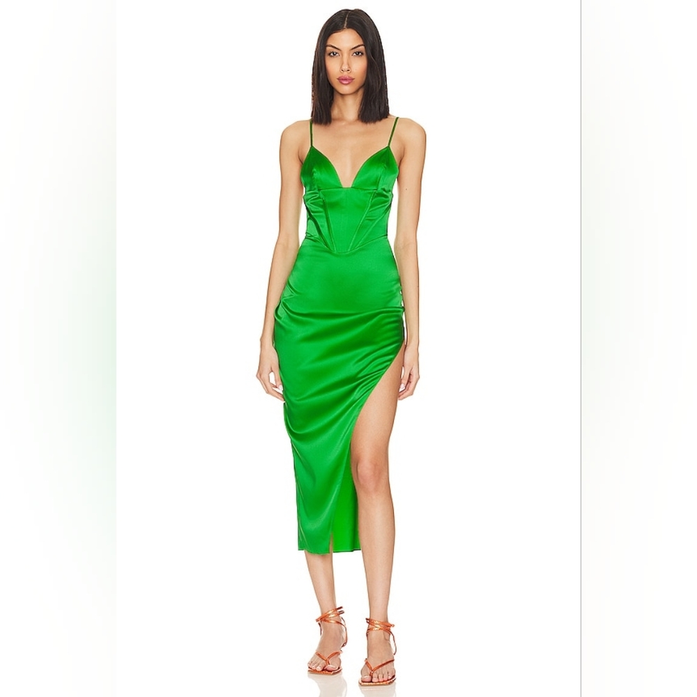 7. NWT SER.O.YA JAMILA SILK CORSET DRESS IN KELLY GREEN